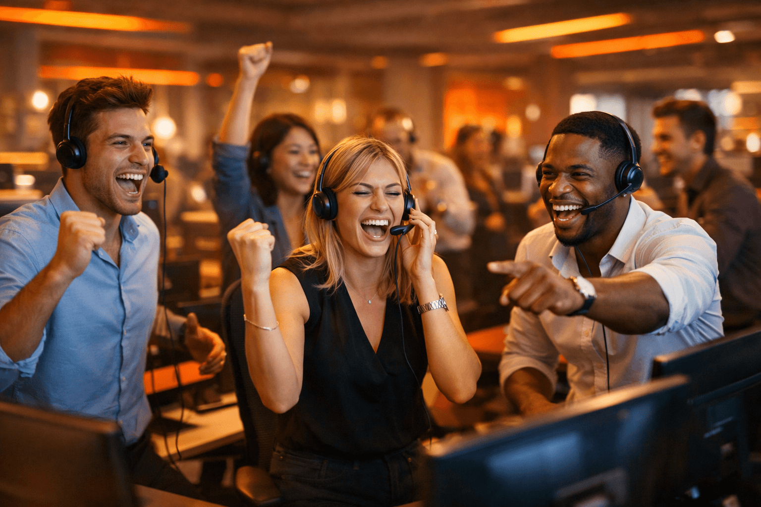 Professional sales floor with energetic team